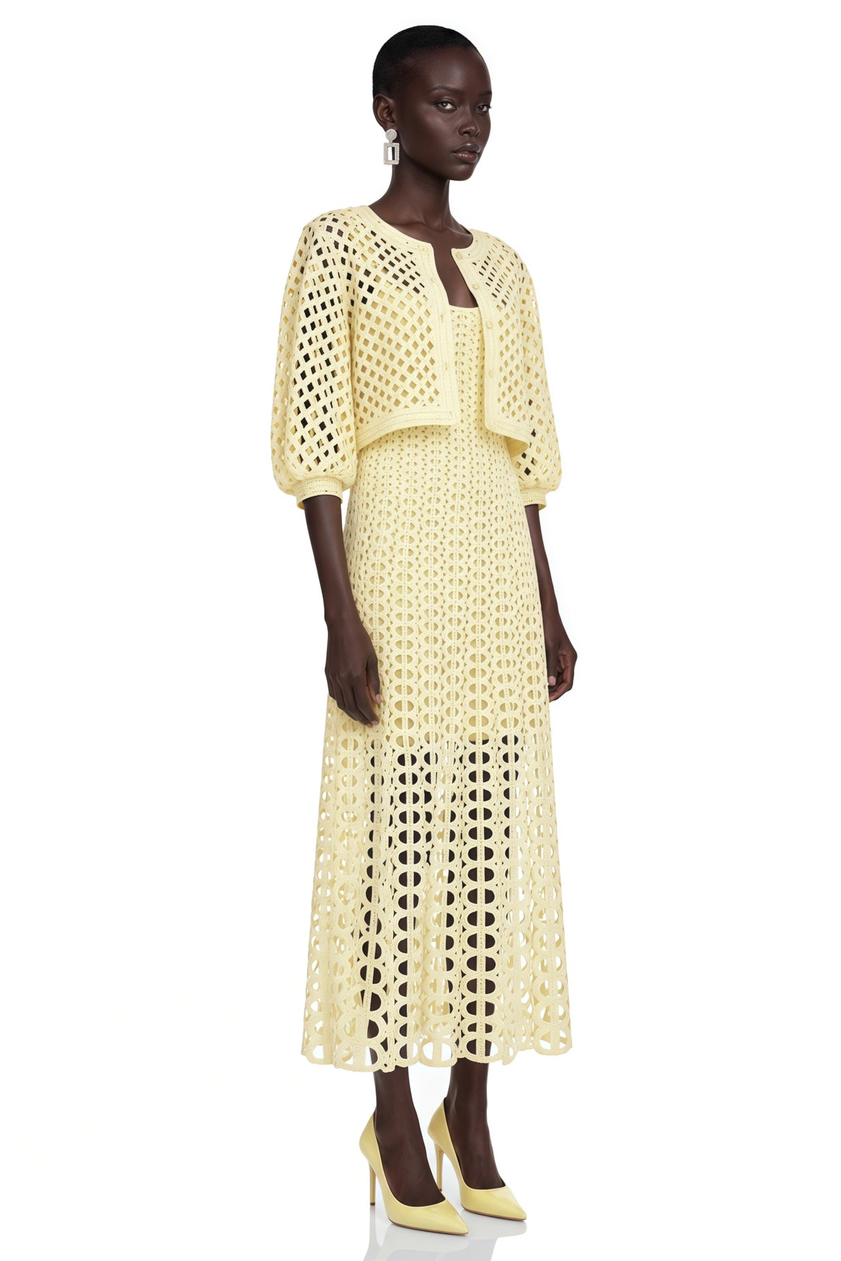 Joyce Yellow CutOut Midi Dress  Cape Set
