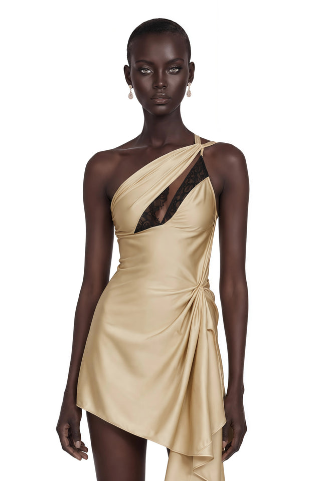 Juana Neutral Lacedetail Asymmetrical Mini Dress