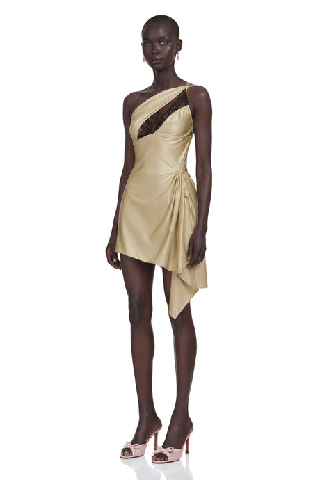 Juana Neutral Lacedetail Asymmetrical Mini Dress