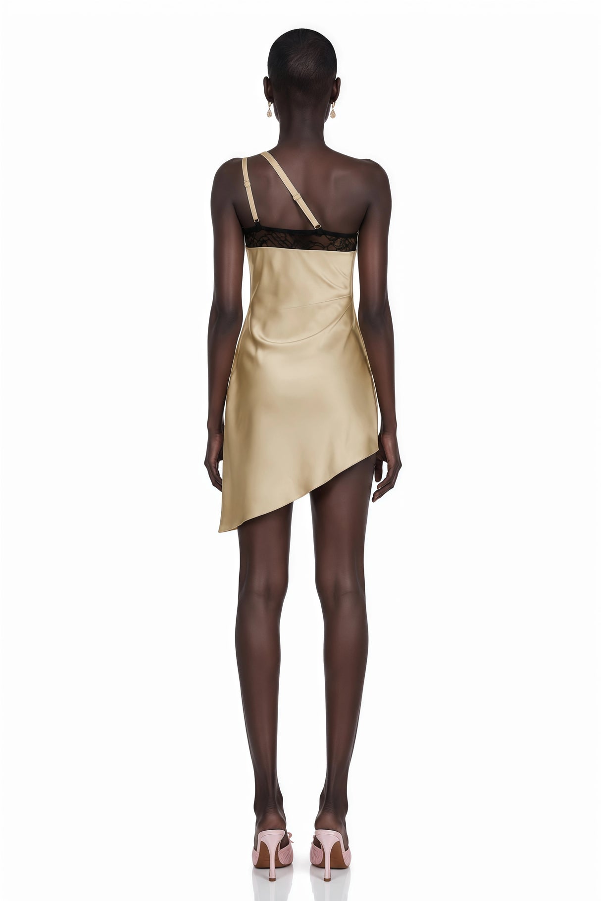Juana Neutral Lacedetail Asymmetrical Mini Dress