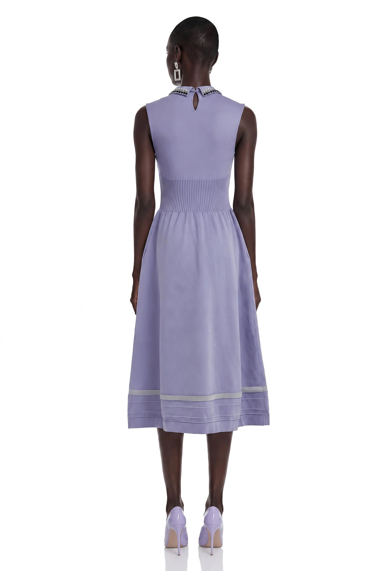 Judith Lavender Cap Sleeve Embellished Collar Midi Dress