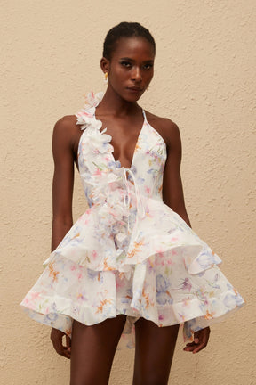 Julia Pink Asymmetrical Floral Tulle Mini Dress