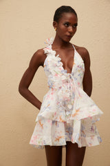 Julia Pink Asymmetrical Floral Tulle Mini Dress