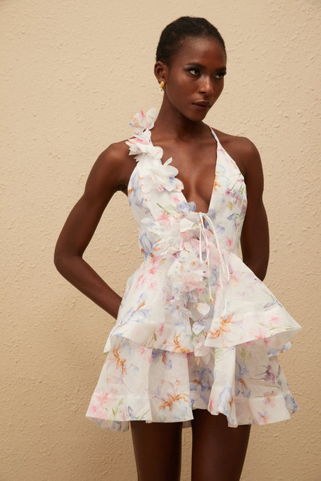 Julia Pink Asymmetrical Floral Tulle Mini Dress