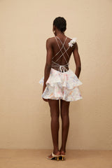 Julia Pink Asymmetrical Floral Tulle Mini Dress