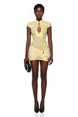 Julia Yellow SemiSheer Floral Mini Dress