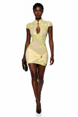 Julia Yellow SemiSheer Floral Mini Dress
