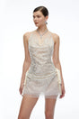 Juliana Neutral Sequin Halterneck Draped Mini Dress