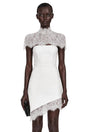 Juliana White Off Shoulder Mini Dress with Asymmetrical Lace Panels