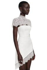 Juliana White Off Shoulder Mini Dress with Asymmetrical Lace Panels