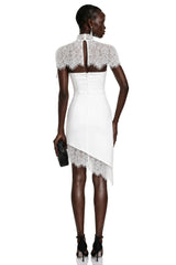Juliana White Off Shoulder Mini Dress with Asymmetrical Lace Panels