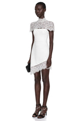 Juliana White Off Shoulder Mini Dress with Asymmetrical Lace Panels