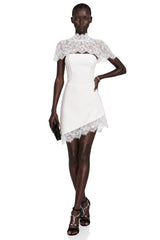 Juliana White Off Shoulder Mini Dress with Asymmetrical Lace Panels