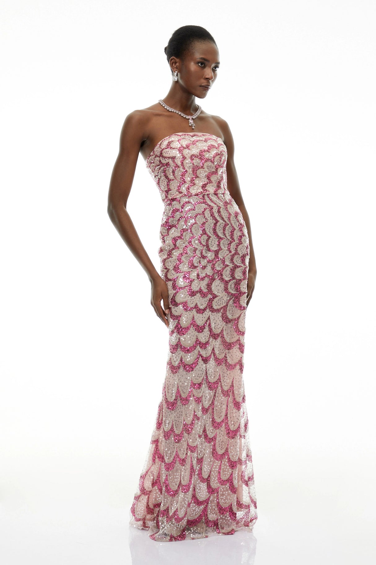 Julieta Pink Embellished Maxi Dress with Petals