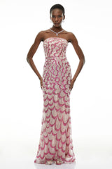 Julieta Pink Embellished Maxi Dress with Petals