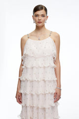 Juliette Pink Pearl Embellished Tiered Midi Dress