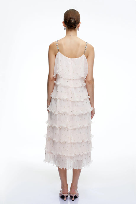 Juliette Pink Pearl Embellished Tiered Midi Dress