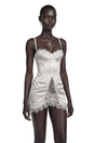 Juliette White Satin Mini Dress with Lace Panels