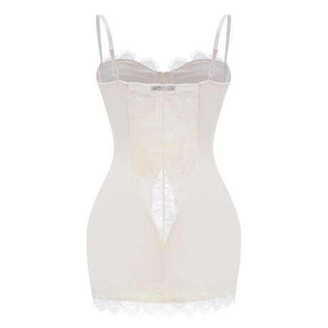 Juliette White Satin Mini Dress with Lace Panels
