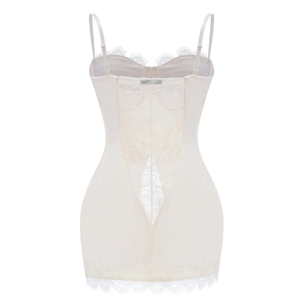Juliette White Satin Mini Dress with Lace Panels