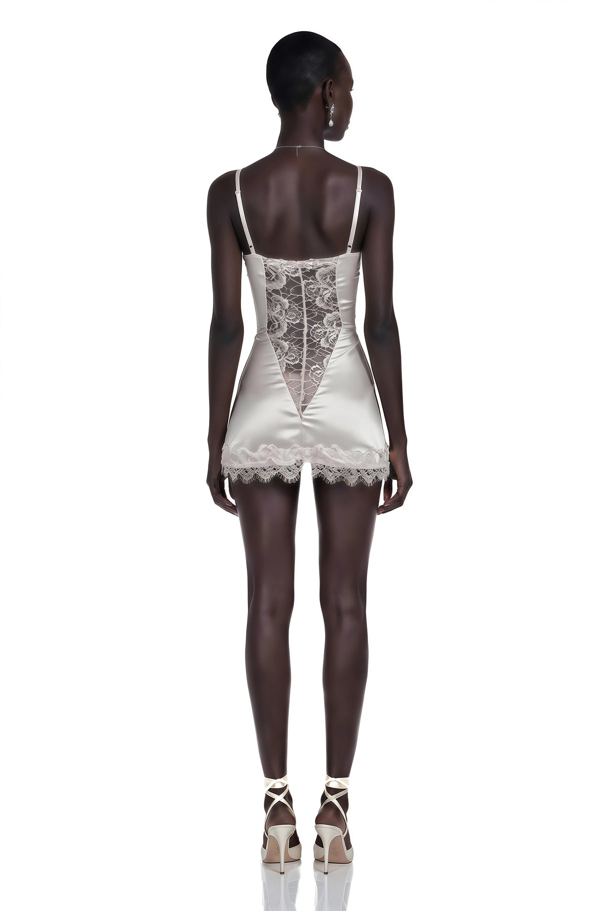 Juliette White Satin Mini Dress with Lace Panels