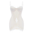 Juliette White Satin Mini Dress with Lace Panels