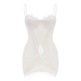 Juliette White Satin Mini Dress with Lace Panels