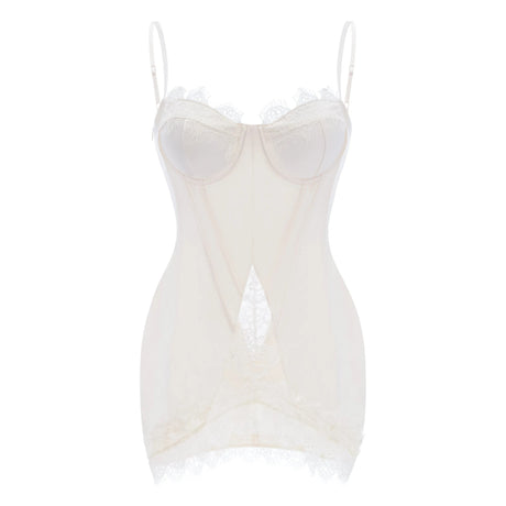 Juliette White Satin Mini Dress with Lace Panels