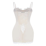 Juliette White Satin Mini Dress with Lace Panels