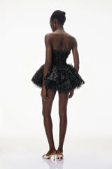 June Black 3D Petal Puff Mini Dress