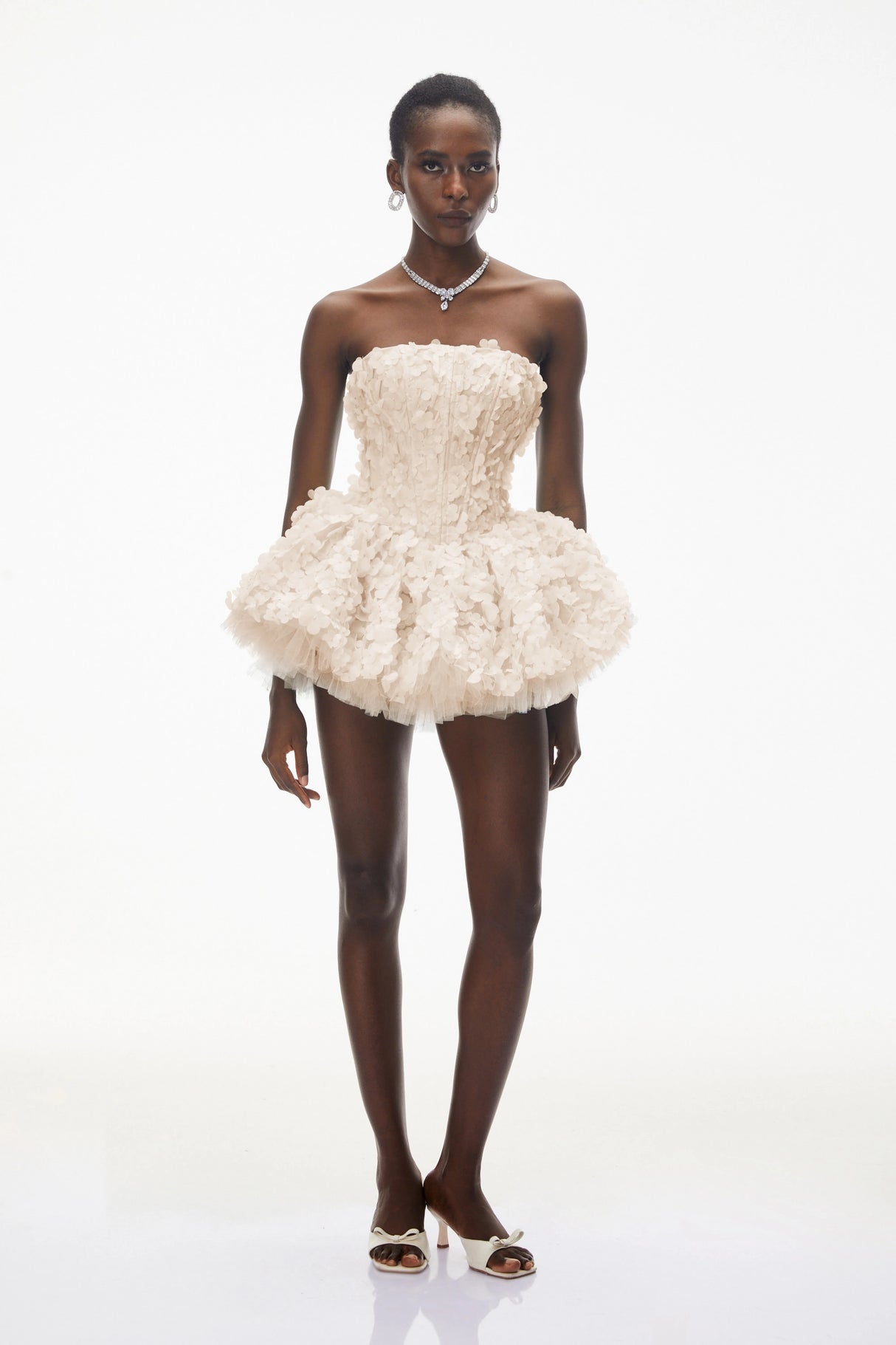 June Cream 3D Petal Puff Mini Dress
