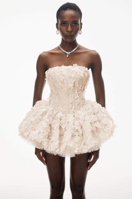 June Cream 3D Petal Puff Mini Dress