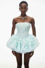 June Mint Green 3D Petal Puff Mini Dress