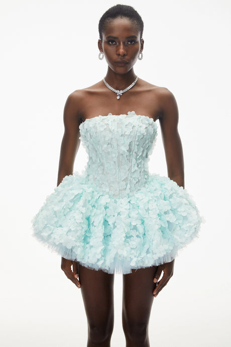 June Mint Green 3D Petal Puff Mini Dress