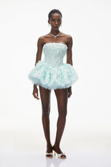 June Mint Green 3D Petal Puff Mini Dress