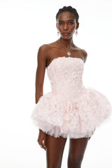June Pink 3D Petal Puff Mini Dress