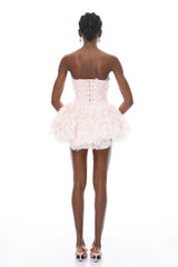 June Pink 3D Petal Puff Mini Dress