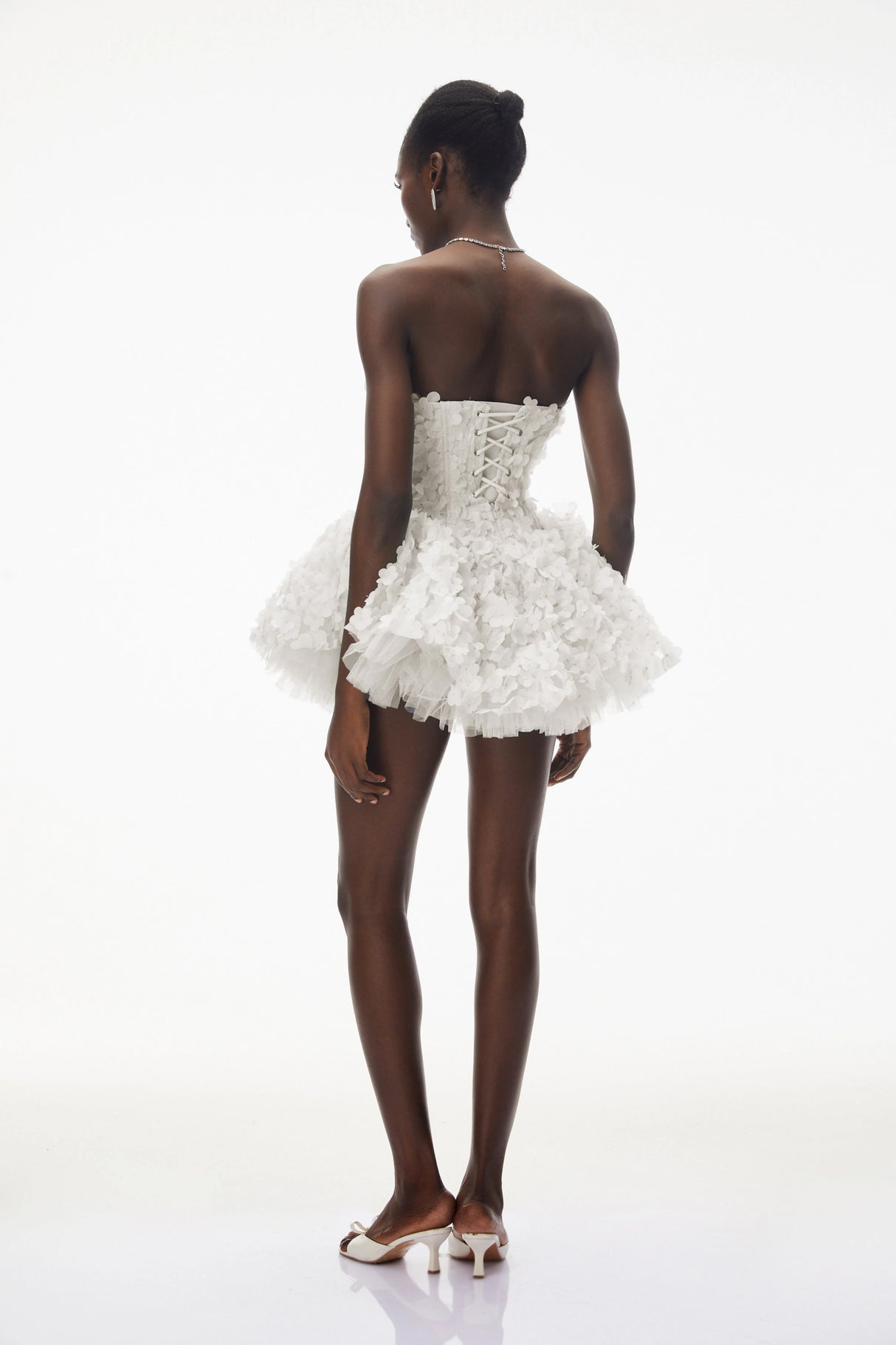 June White 3D Petal Puff Mini Dress