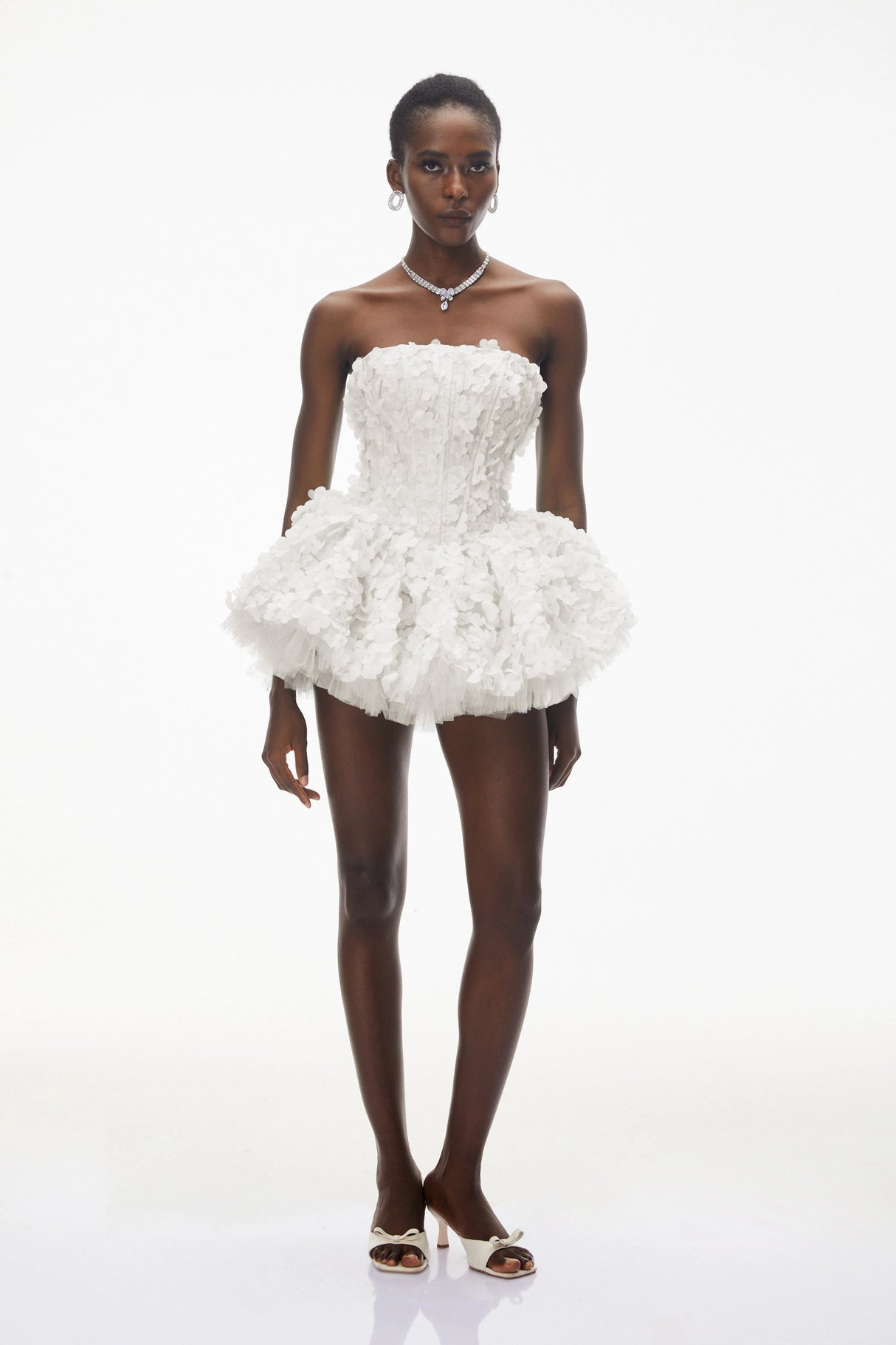 June White 3D Petal Puff Mini Dress