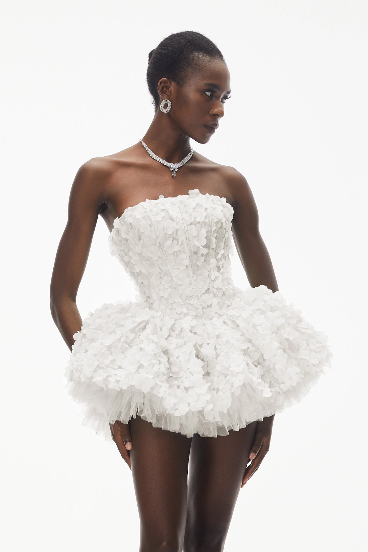 June White 3D Petal Puff Mini Dress