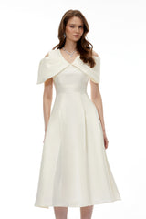 Juniper Champagne VNeck Satin Midi Dress with Bow Detail