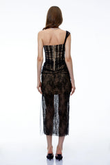 Juno Black Pleated Mesh Midi Dress