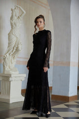 Justyna Black Rhinestone Guipure Lace Maxi Dress