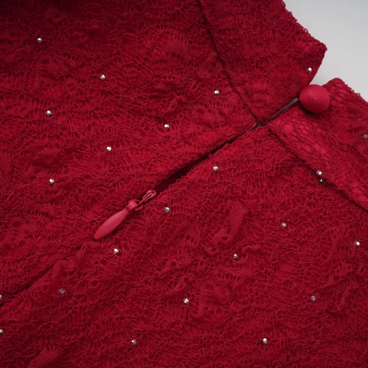 Justyna Red Rhinestone Guipure Lace Maxi Dress