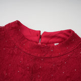 Justyna Red Rhinestone Guipure Lace Maxi Dress