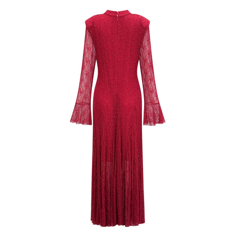 Justyna Red Rhinestone Guipure Lace Maxi Dress
