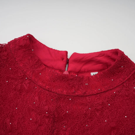 Justyna Red Rhinestone Guipure Lace Maxi Dress