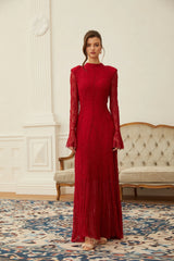Justyna Red Rhinestone Guipure Lace Maxi Dress