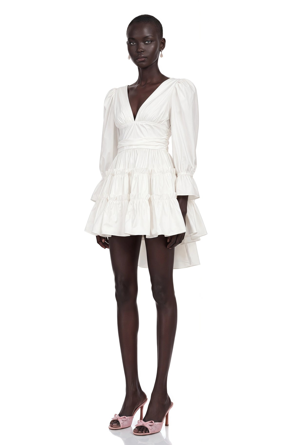 Jutta White Bowknot Shirred Mini Dress