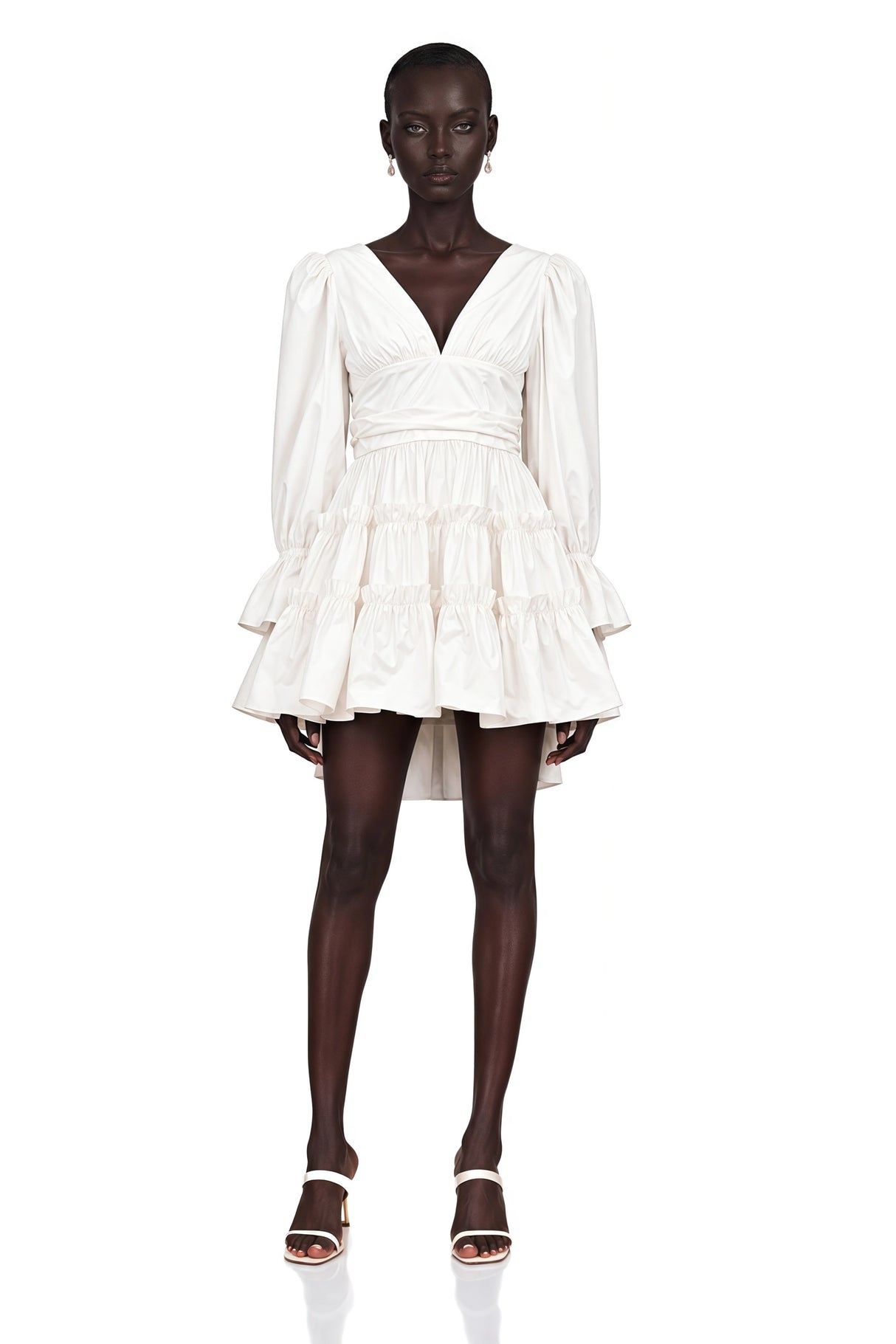 Jutta White Bowknot Shirred Mini Dress